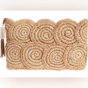Flora Bella Raffia Spiral Medallion Clutch Tassel Natural Woven Boho Resort Bag